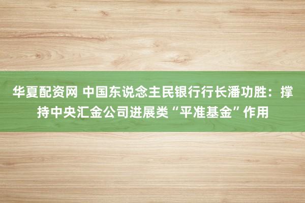 华夏配资网 中国东说念主民银行行长潘功胜：撑持中央汇金公司进展类“平准基金”作用